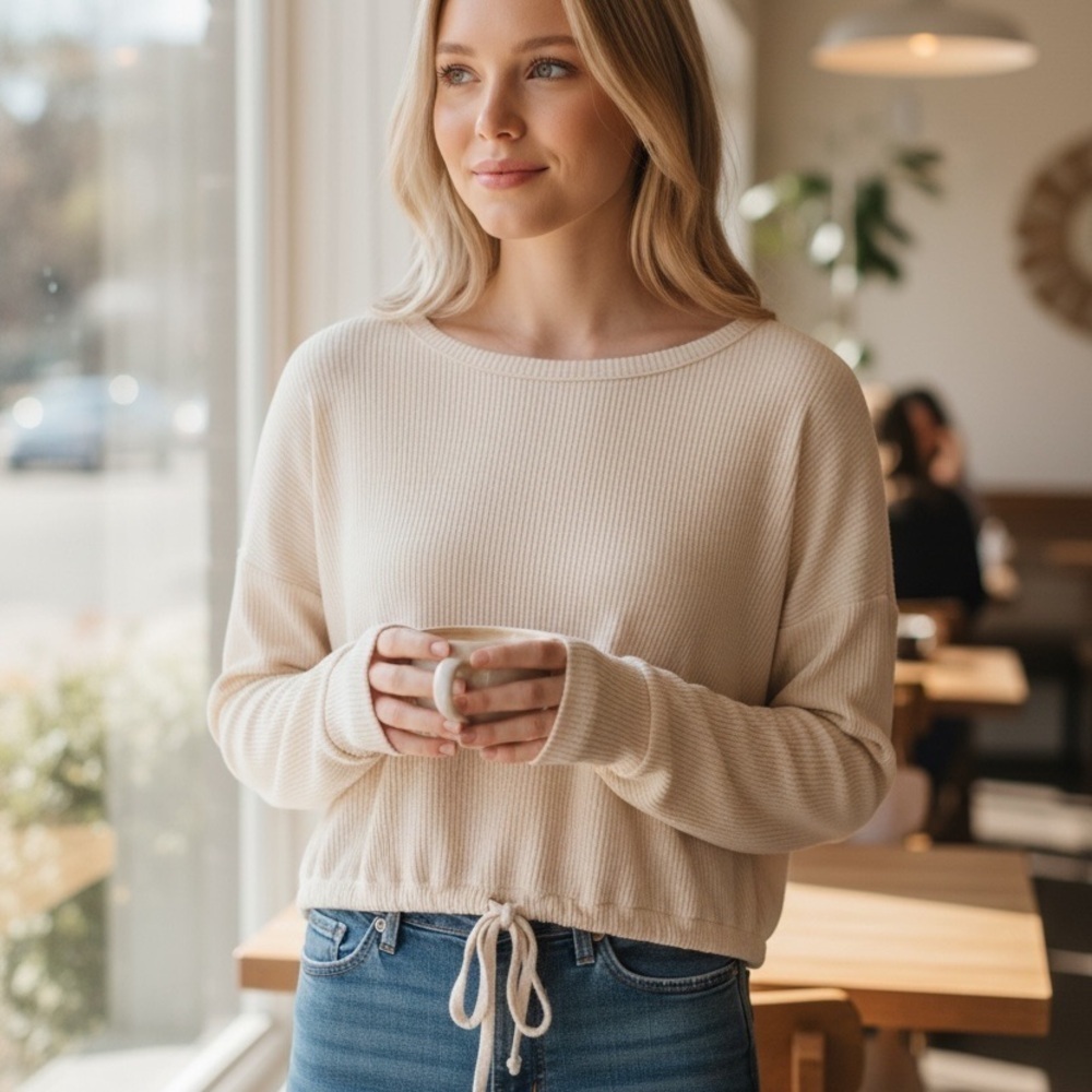 Express Women's Beige Crew Neck Sweater